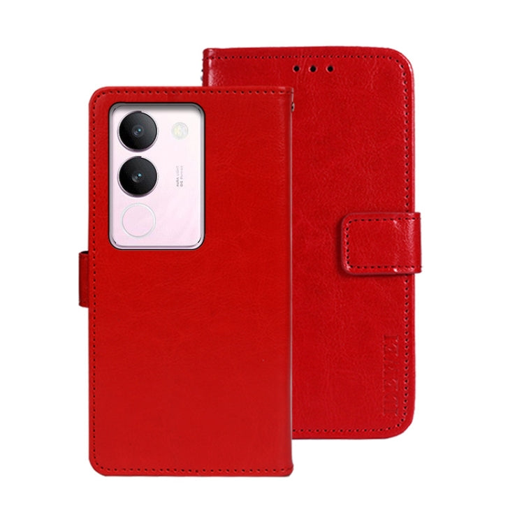 Pour Étui de téléphone en cuir à texture Crazy Horse idewei pour vivo V29 5G mondial (Rouge)
