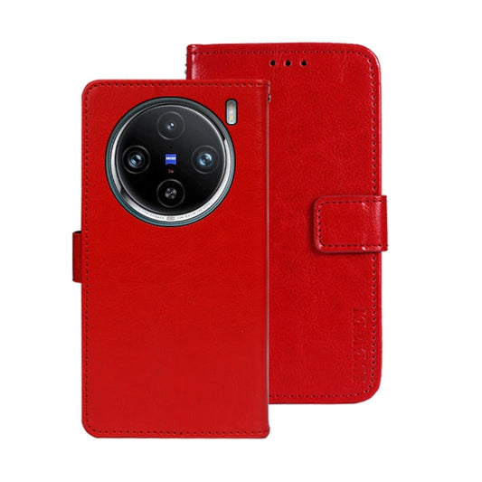 Pour coque de téléphone en cuir avec texture Crazy Horse idewei pour vivo X100 Pro (rouge)