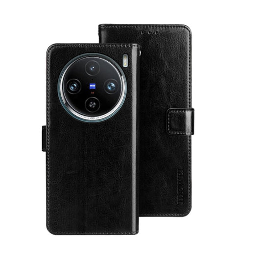 Pour l'étui de téléphone en cuir idewei Crazy Horse Texture pour vivo X100 Pro (noir)