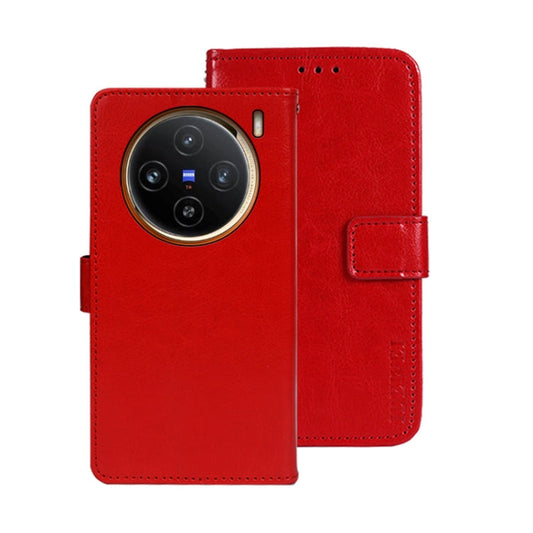 Pour l'étui de téléphone en cuir avec texture Crazy Horse idewei pour vivo X100 (rouge)