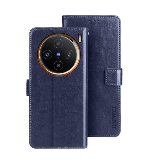 Pour la coque de téléphone en cuir texturé vivo X100 idewei Crazy Horse (bleue)