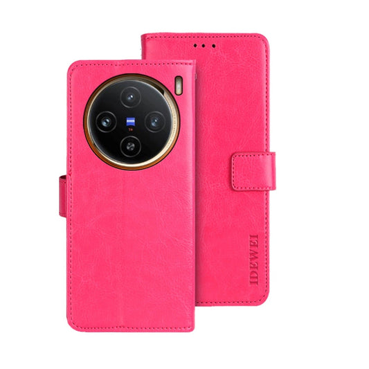 Pour étui de téléphone en cuir avec texture Crazy Horse idewei pour vivo X100 (rose rouge)
