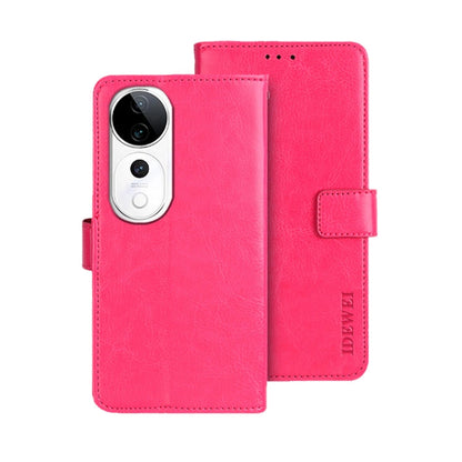 Pour étui de téléphone en cuir avec texture Crazy Horse idewei pour vivo V40 5G (rose vif)