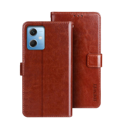 Pour étui de téléphone en cuir idewei texture cheval fou Xiaomi Redmi Note 12 4G Global (marron)