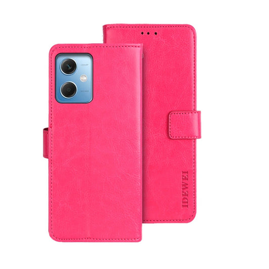 Pour Xiaomi Redmi Note 12 4G Global idewei Étui de téléphone en cuir avec texture Crazy Horse (Rose Rouge)