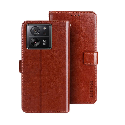 For Xiaomi 13T / 13T Pro idewei Crazy Horse Texture Leather Phone Case(Brown)