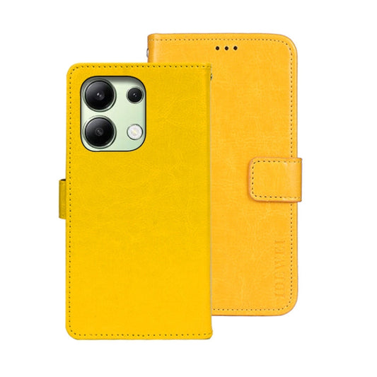 Pour Xiaomi Redmi Note 13 4G Global idewei Étui de téléphone en cuir avec texture Crazy Horse (Jaune)