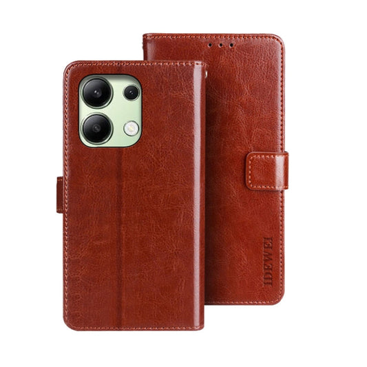 Pour Xiaomi Redmi Note 13 4G Global idewei Étui de téléphone en cuir avec texture Crazy Horse (marron)