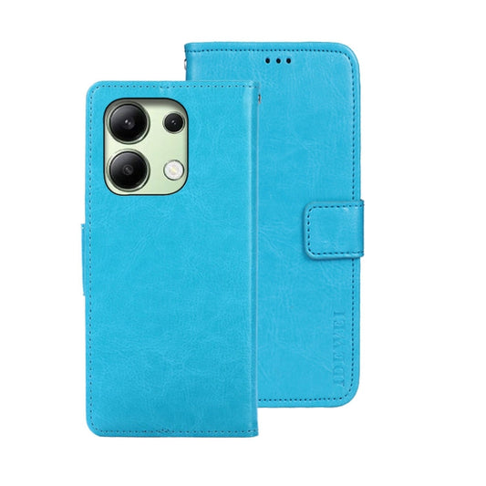 Pour Xiaomi Redmi Note 13 4G Global idewei Étui de téléphone en cuir texture Crazy Horse (Bleu ciel)