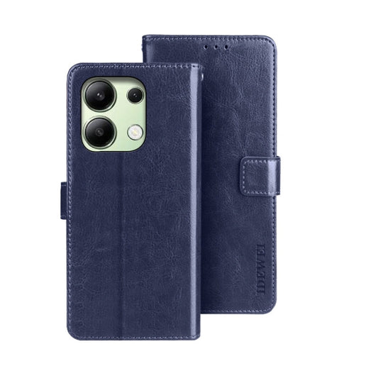 Pour Xiaomi Redmi Note 13 4G Global Étui de téléphone en cuir idewei texture Crazy Horse (Bleu)