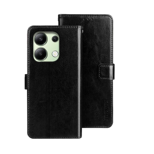 Pour Xiaomi Redmi Note 13 4G Global idewei Étui de téléphone en cuir avec texture Crazy Horse (noir)