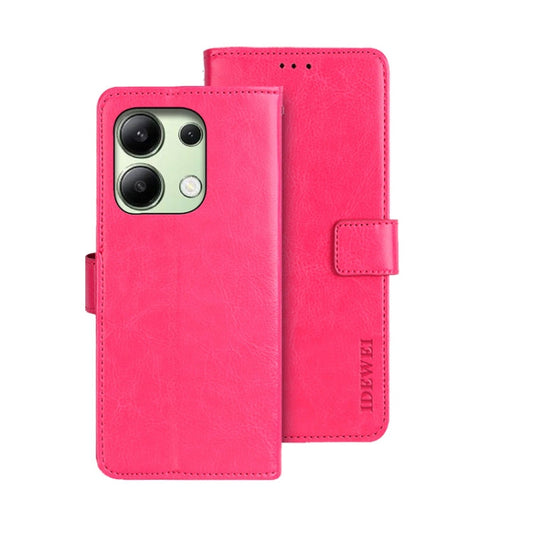 Pour Xiaomi Redmi Note 13 4G Global idewei Étui de téléphone en cuir avec texture Crazy Horse (Rose Rouge)