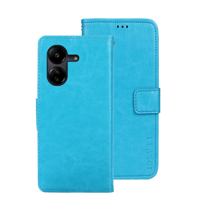 Pour l'étui de téléphone en cuir idewei texture cheval fou pour Xiaomi Redmi 13C (bleu ciel)