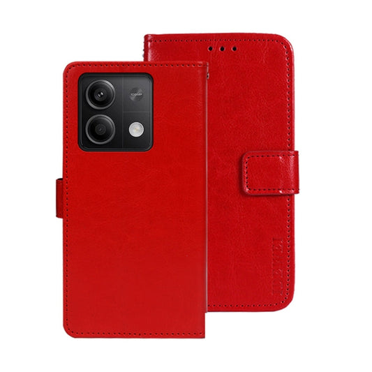 Pour Xiaomi Redmi Note 13 5G étui de téléphone en cuir idewei texture Crazy Horse (Rouge)