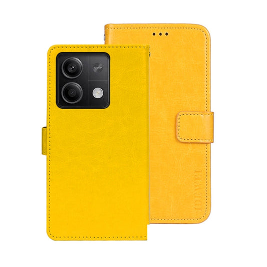 Pour Xiaomi Redmi Note 13 5G Étui de Téléphone en Cuir Texture Crazy Horse idewei (Jaune)