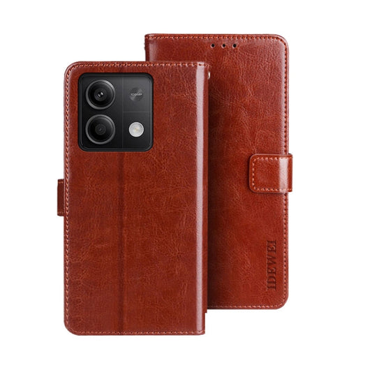 Pour Xiaomi Redmi Note 13 5G, étui de téléphone en cuir idewei texture Crazy Horse (marron)