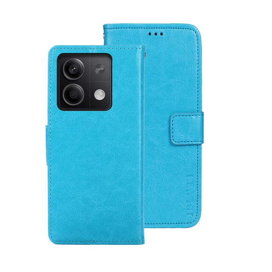 Pour Xiaomi Redmi Note 13 5G Étui de téléphone en cuir texturé Crazy Horse idewei (Bleu ciel)