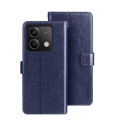 Pour étui de téléphone en cuir texture Crazy Horse idewei Xiaomi Redmi Note 13 5G (Bleu)