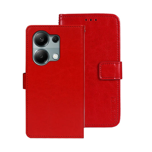Pour Xiaomi Redmi Note 13 Pro 4G Étui de Téléphone en Cuir Texture Crazy Horse idewei (Rouge)