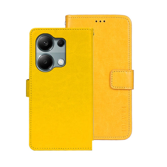 Pour Xiaomi Redmi Note 13 Pro 4G Étui de téléphone en cuir idewei texture Crazy Horse (Jaune)