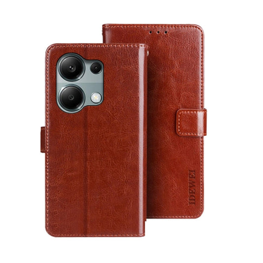 Pour Xiaomi Redmi Note 13 Pro 4G Étui de téléphone en cuir texturé cheval fou idewei (marron)