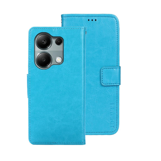 Pour Xiaomi Redmi Note 13 Pro 4G Étui de téléphone en cuir texturé cheval fou idewei (Bleu ciel)