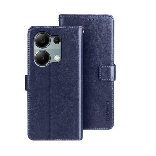 Pour Xiaomi Redmi Note 13 Pro 4G Étui de téléphone en cuir idewei texture Crazy Horse (Bleu)