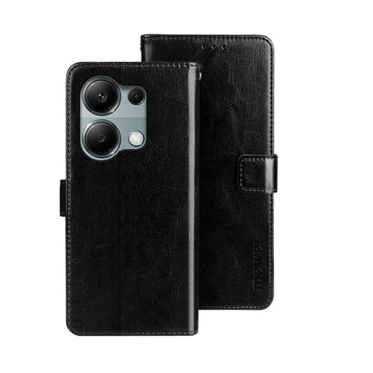 Pour la coque de téléphone en cuir texturé cheval fou idewei Xiaomi Redmi Note 13 Pro 4G (noir)