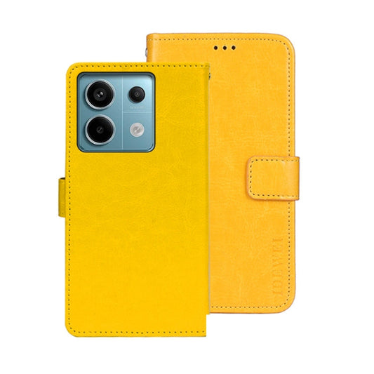 Pour Xiaomi Redmi Note 13 Pro 5G Étui de téléphone en cuir avec texture Crazy Horse de marque Idewei (Jaune)