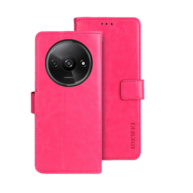 For Xiaomi Redmi A3 4G idewei Crazy Horse Texture Leather Phone Case(Rose Red)
