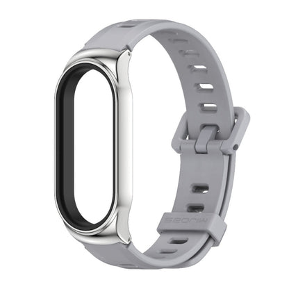For Xiaomi Mi Band 8 Mijobs CS Case Flat Hole Silicone Watch Band(Grey Silver)