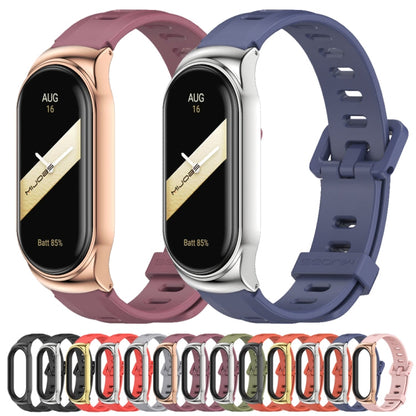 For Xiaomi Mi Band 8 Mijobs CS Case Flat Hole Silicone Watch Band(Grey Silver)