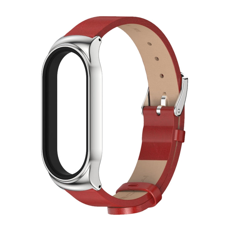 For Xiaomi Mi Band 8 Mijobs CS Case Microfiber PU Leather Watch Band(Red Silver)
