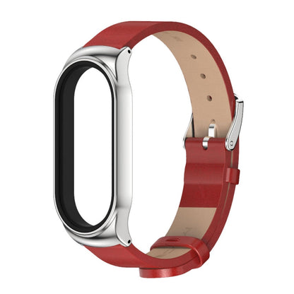 For Xiaomi Mi Band 8 Mijobs CS Case Microfiber PU Leather Watch Band(Red Silver)