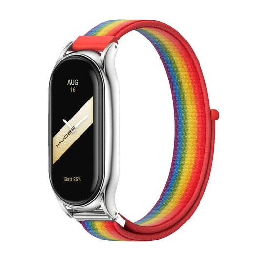 For Xiaomi Mi Band 8 / 9 Mijobs Plus Case Breathable Nylon Loop Watch Band(Rainbow Silver)