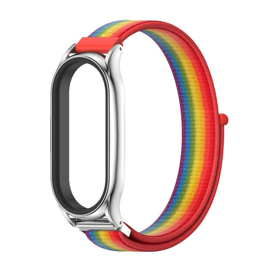 For Xiaomi Mi Band 8 / 9 Mijobs Plus Case Breathable Nylon Loop Watch Band(Rainbow Silver)
