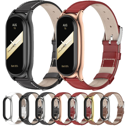 For Xiaomi Mi Band 8 Mijobs Plus Case Genuine Leather Watch Band(Red Silver)
