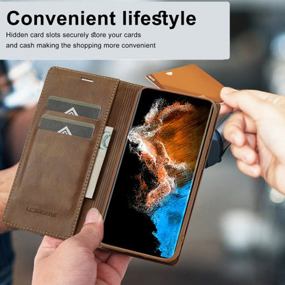 For Samsung Galaxy S24 LC.IMEEKE RFID Anti-theft Leather Phone Case(Brown)