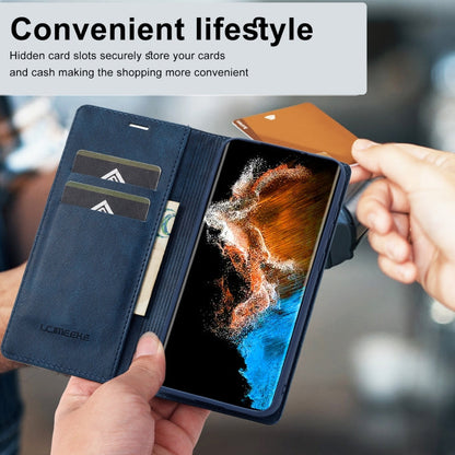 Pour Samsung Galaxy S24+ LC.IMEEKE Étui portefeuille en cuir anti-RFID (Bleu)