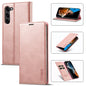 Pour Samsung Galaxy S24+ 5G LC.IMEEKE Coque de Téléphone en Cuir Microfibre à Fort Magnétisme (Or Rose)