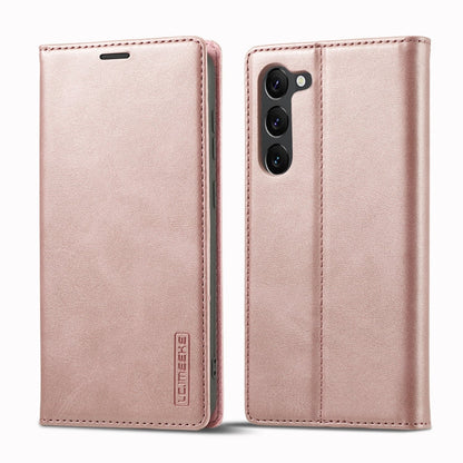 Pour Samsung Galaxy S24+ 5G LC.IMEEKE Coque de Téléphone en Cuir Microfibre à Fort Magnétisme (Or Rose)