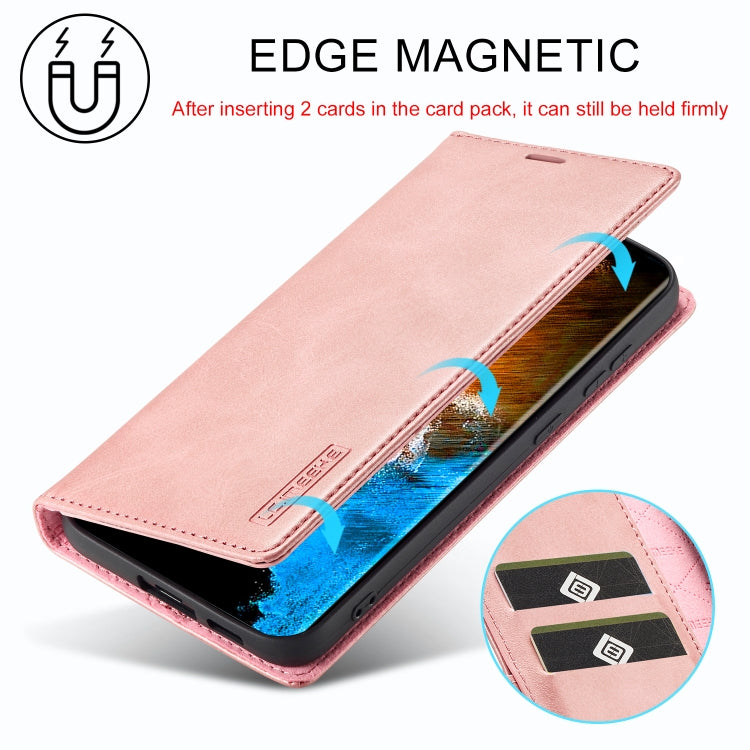 Pour Samsung Galaxy S24+ 5G LC.IMEEKE Coque de Téléphone en Cuir Microfibre à Fort Magnétisme (Or Rose)