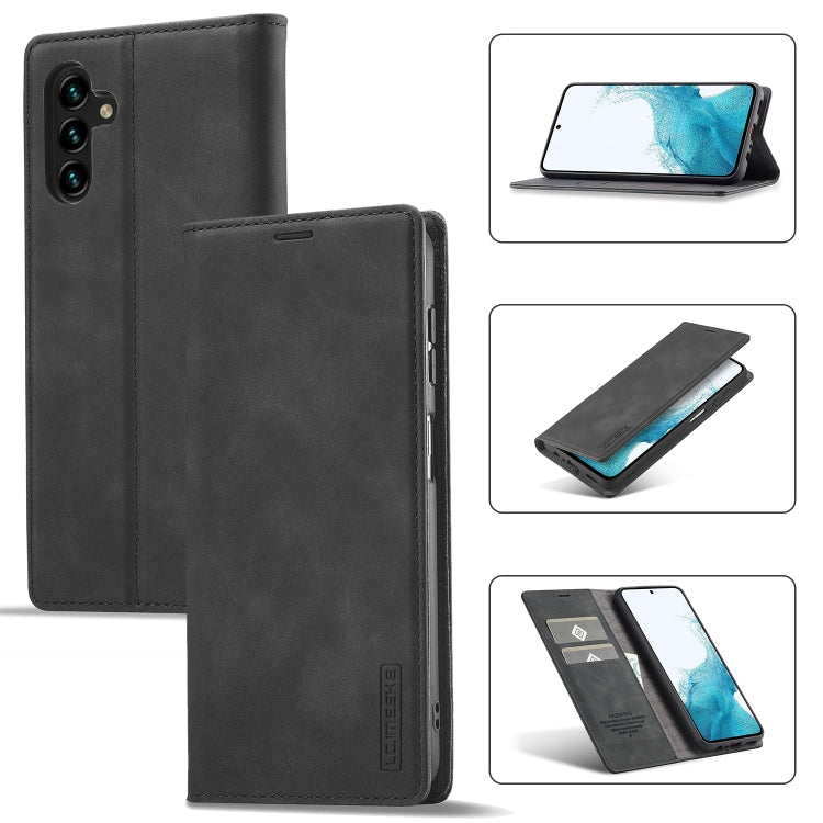 For Samsung Galaxy A15 5G / 15 4G LC.IMEEKE Strong Magnetism Microfiber Leather Phone Case(Black)