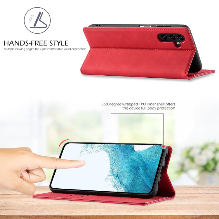 Pour Samsung Galaxy A15 5G / 15 4G LC.IMEEKE Étui de téléphone en cuir microfibre à fort magnétisme (rouge)