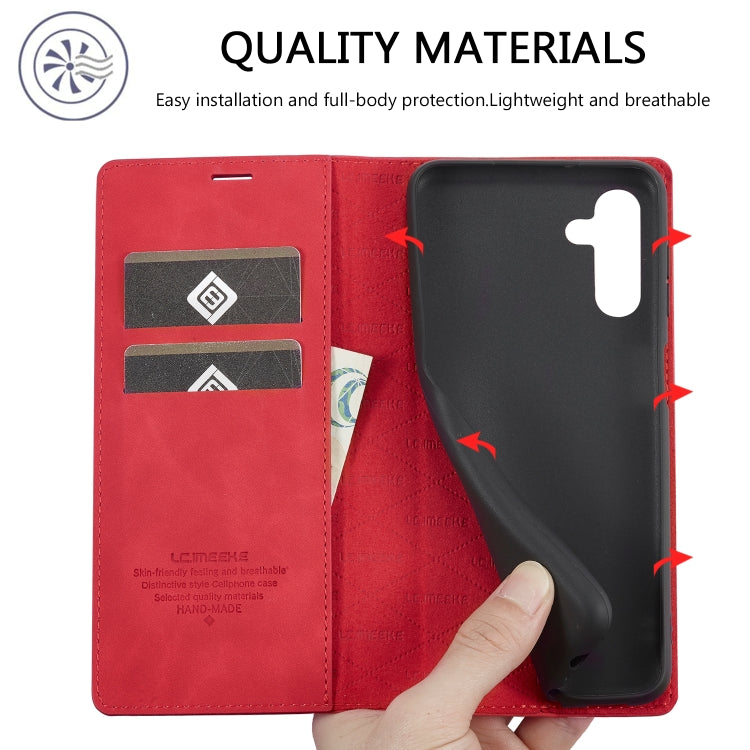 Pour Samsung Galaxy A15 5G / 15 4G LC.IMEEKE Étui de téléphone en cuir microfibre à fort magnétisme (rouge)