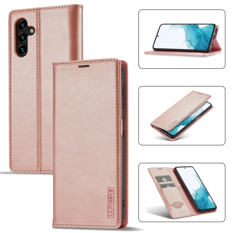 For Samsung Galaxy A15 5G / 15 4G LC.IMEEKE Strong Magnetism Microfiber Leather Phone Case(Rose Gold)