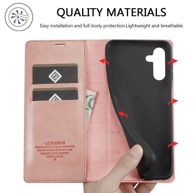 For Samsung Galaxy A15 5G / 15 4G LC.IMEEKE Strong Magnetism Microfiber Leather Phone Case(Rose Gold)