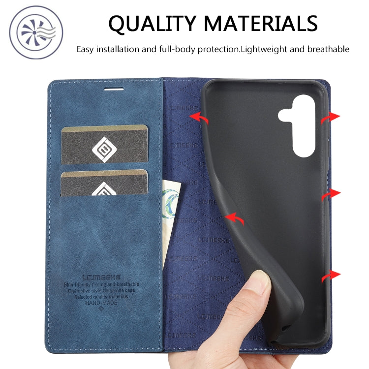 For Samsung Galaxy A55 5G LC.IMEEKE Strong Magnetism Microfiber Leather Phone Case(Blue)