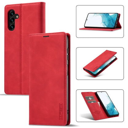 Pour la coque de téléphone Samsung Galaxy A35 5G LC.IMEEKE en cuir microfibre à fort magnétisme (rouge)
