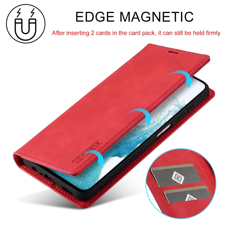 Pour la coque de téléphone Samsung Galaxy A35 5G LC.IMEEKE en cuir microfibre à fort magnétisme (rouge)